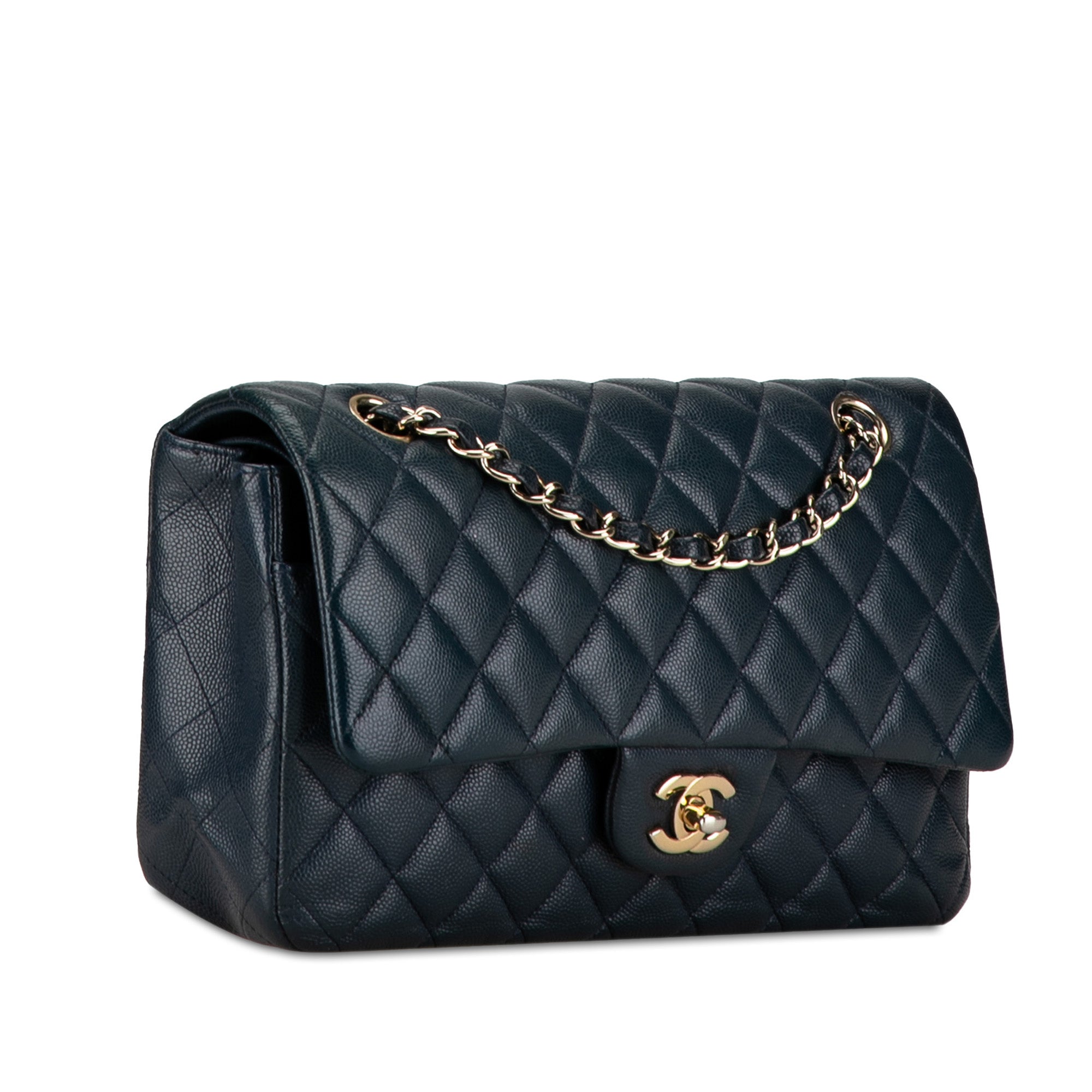 Chanel Classic Double Flap Medium Blue Caviar Gold