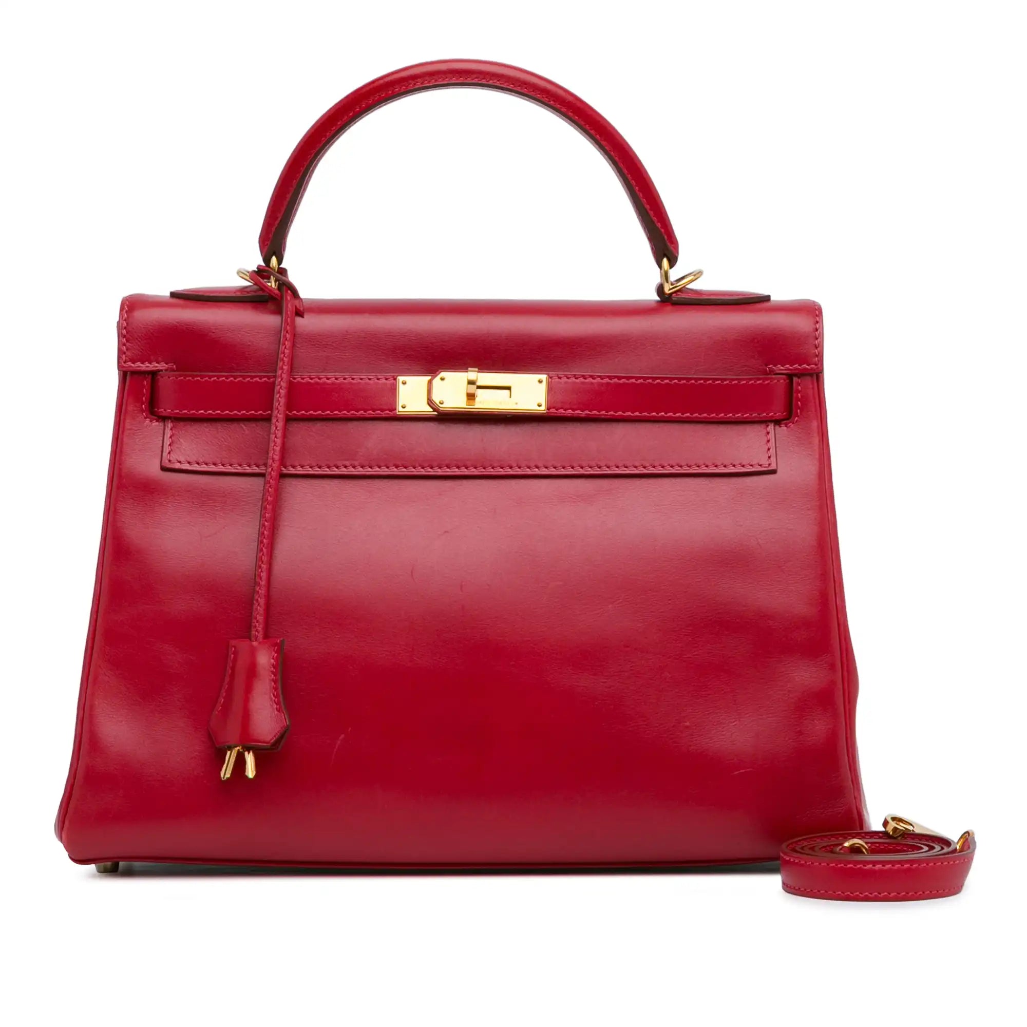 Hermès Kelly Retourne 32 Rouge Vif Tadelakt Gold