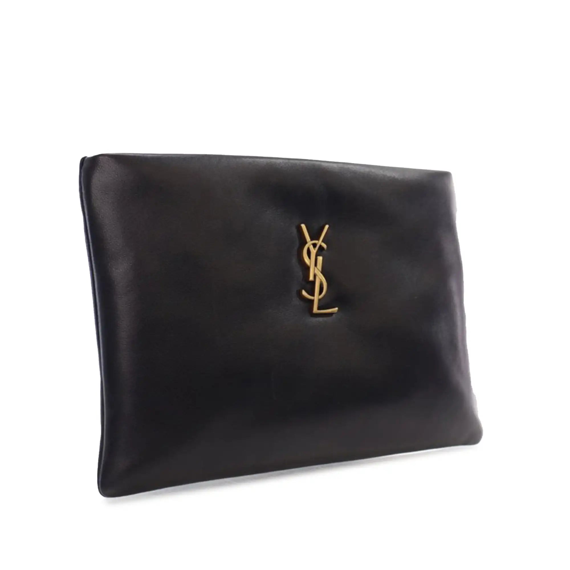 Yves Saint Laurent Calypso Zipped Pouch Small Black Lambskin