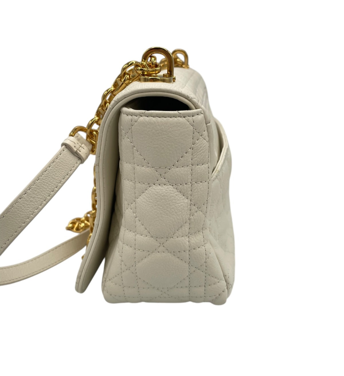 Dior Caro Medium White Cannage Leather Gold