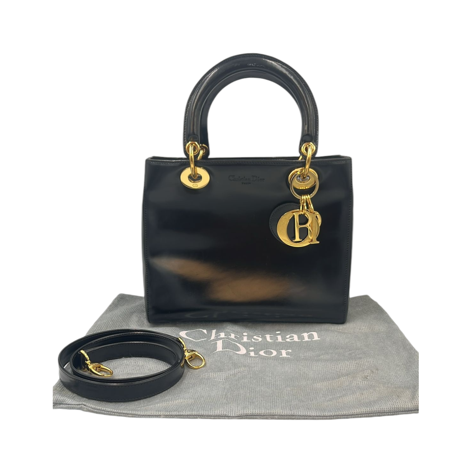 Dior Lady Dior Medium Black Patent Leather