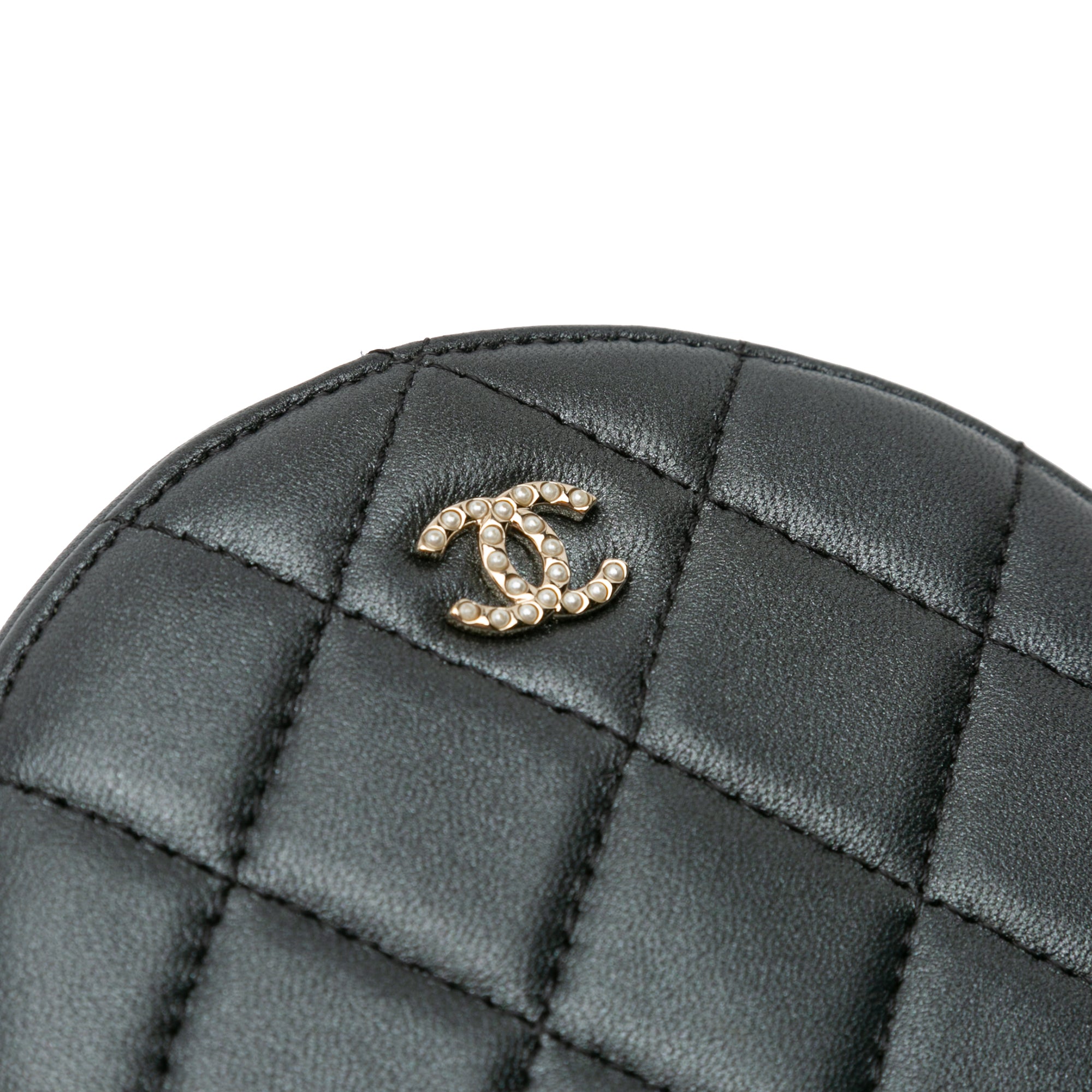 Chanel Round Pearl Clutch with Chain Black Lambskin