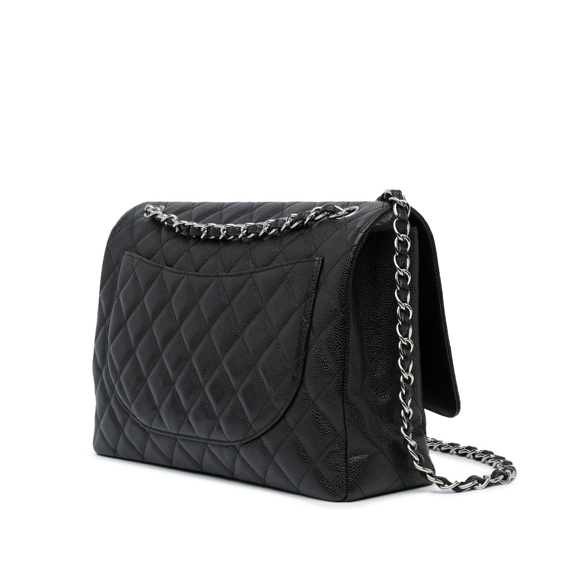 Chanel Classic Single Flap Maxi Black Caviar Silver