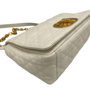 Dior Caro Medium White Cannage Leather Gold