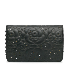 Chanel Camellia Wallet On Chain Black Studded Calfskin