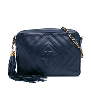 Chanel CC Crossbody Bag Blue Diamond Quilted Lambskin