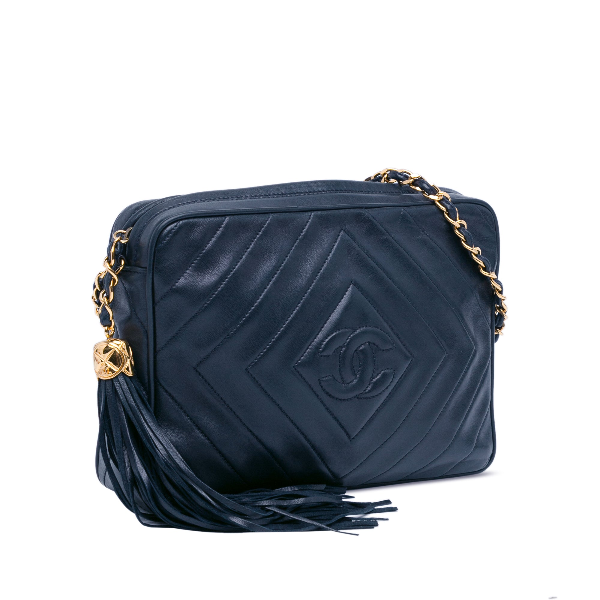 Chanel CC Crossbody Bag Blue Diamond Quilted Lambskin