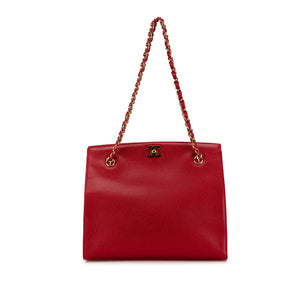 Chanel CC Turn Lock Chain Tote Red Caviar Gold