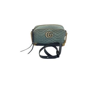 Gucci GG Marmont Crossbody Bag Blue Quilted Velvet