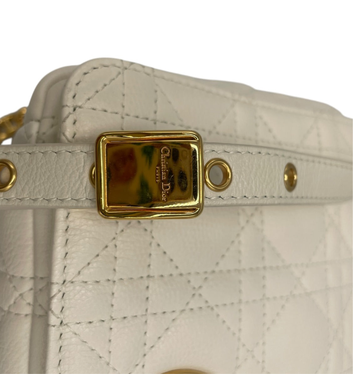 Dior Caro Medium White Cannage Leather Gold