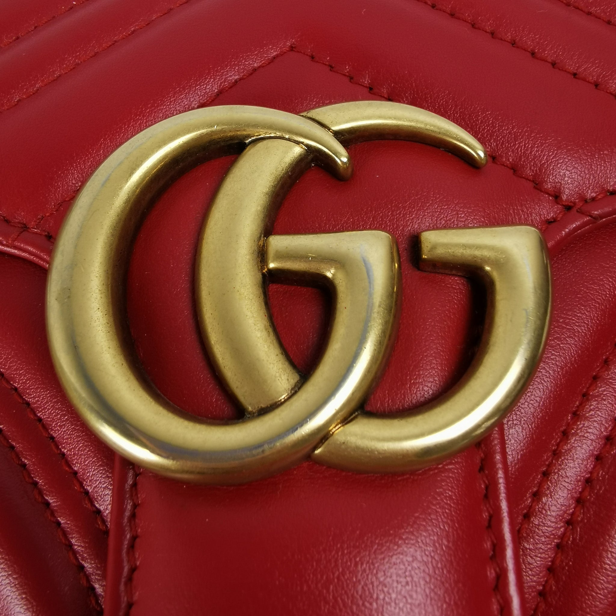 Gucci Marmont Top Pandle Small Red Calfskin