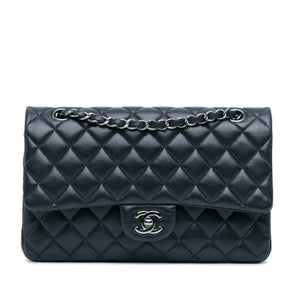 Chanel Classic Double Flap Medium Navy Blue Lambskin Silver