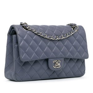 Chanel Classic Double Flap Medium Purple Lambskin Silver