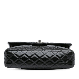 Chanel Classic Double Flap Medium Black Distressed Patent Silver