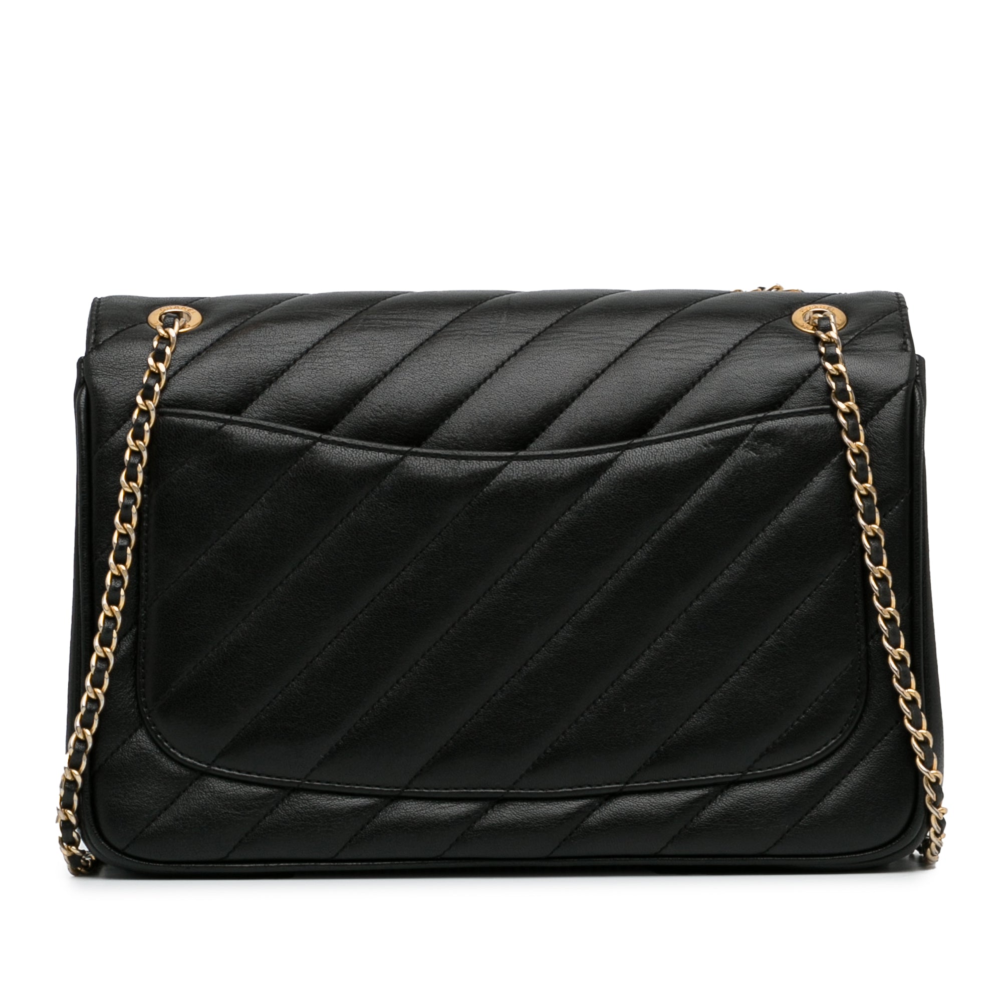 Chanel CC Single Flap Black Diagonal Quilted Calfskin Gold