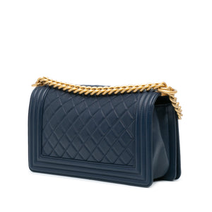 Chanel Boy Flap Bag Medium Blue Lambskin Gold