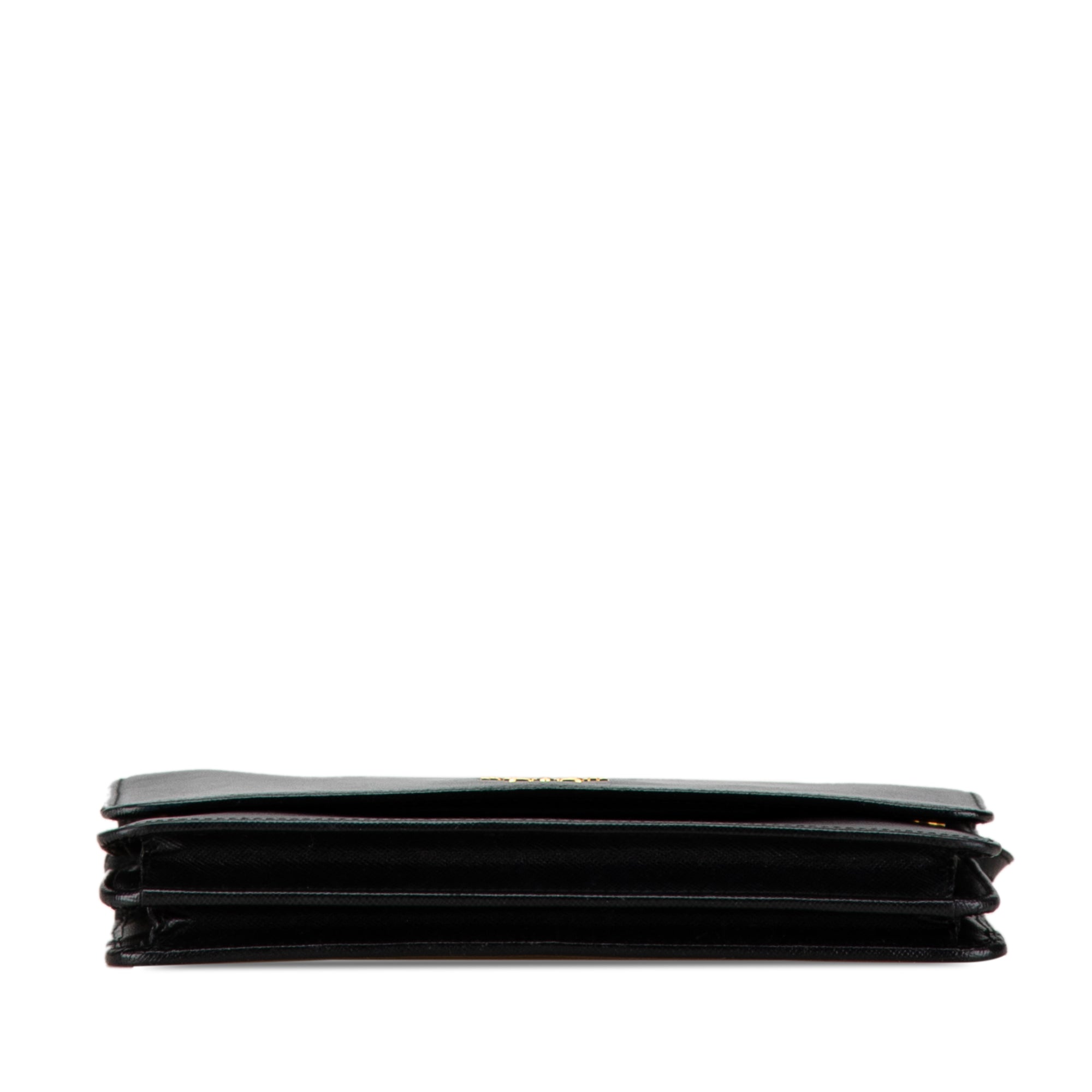 Prada Metal Flap Wallet on Strap Black Saffiani