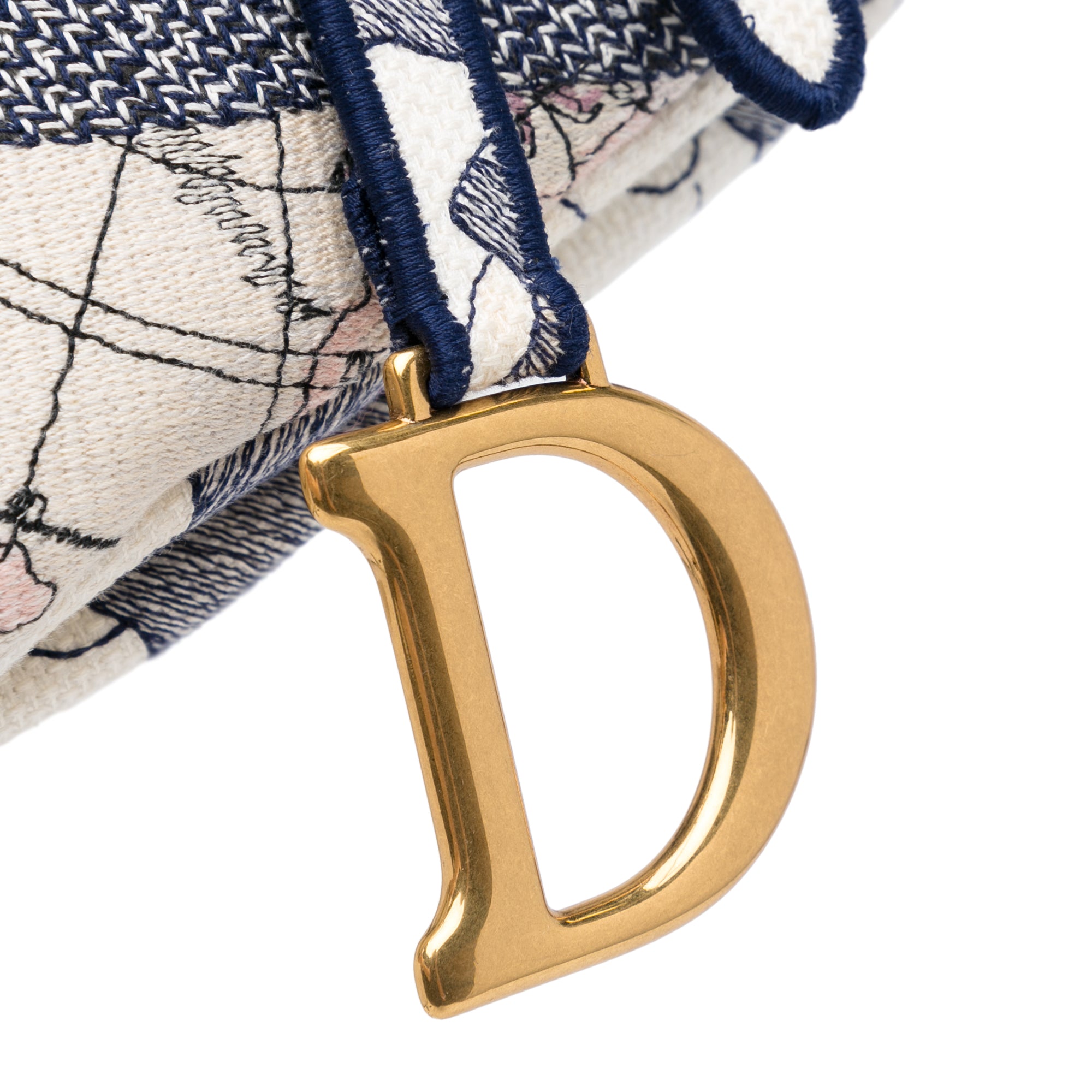 Dior Saddle Bag  Around the World Blue Embroided Canvas