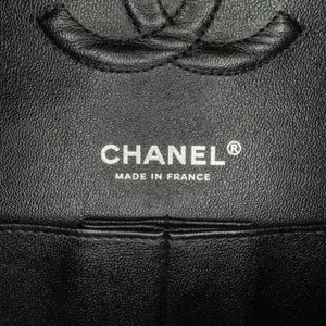 Chanel Classic Double Flap Medium Black Patent Leather Silver