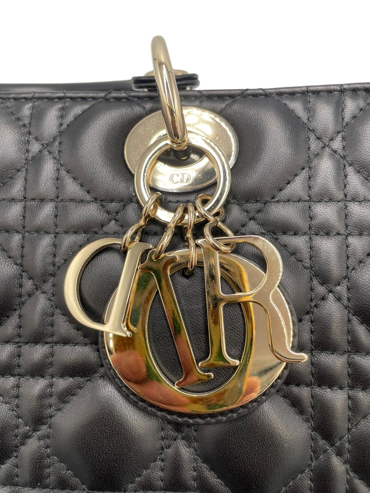 Dior Lady Dior Large Black Cannage Lambskin Gold