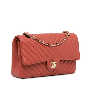 Chanel Classic Double Flap Medium Red Chevron Lambskin Gold