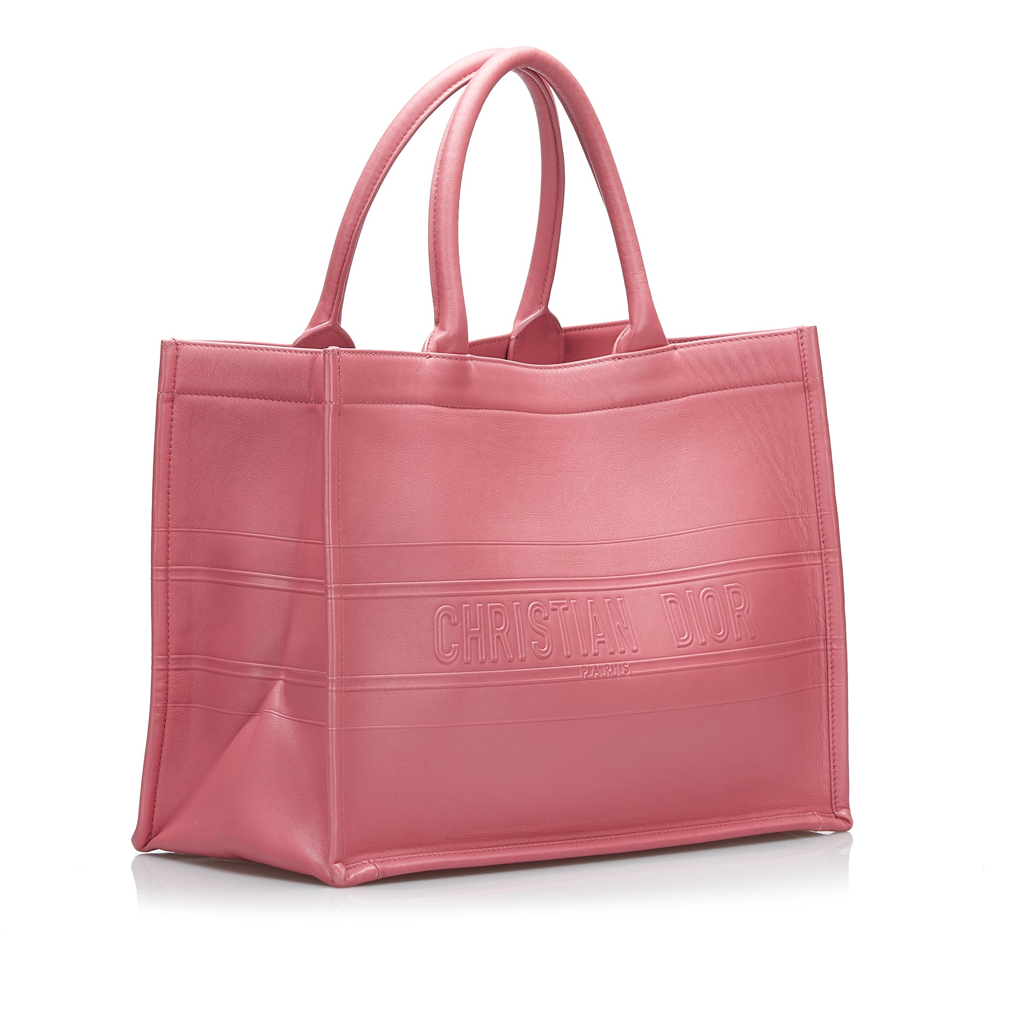 Livre dior Tote Cuir en relief rose moyen